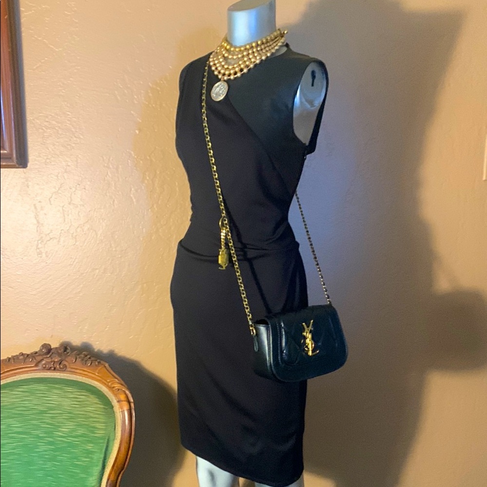 NWT Halston Heritage Sleeveless Leather Black Dress.  Sz 6
